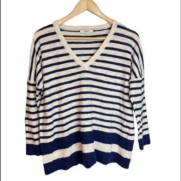 Madewell Light Nautical Navy White Striped Sweater Beachy Size‎ Large - Picture 1 of 4